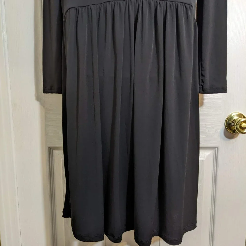 Zara Black Mock Neck Long Sleeve Drop Waist Midi Length Dress - size M - Picture 9 of 12